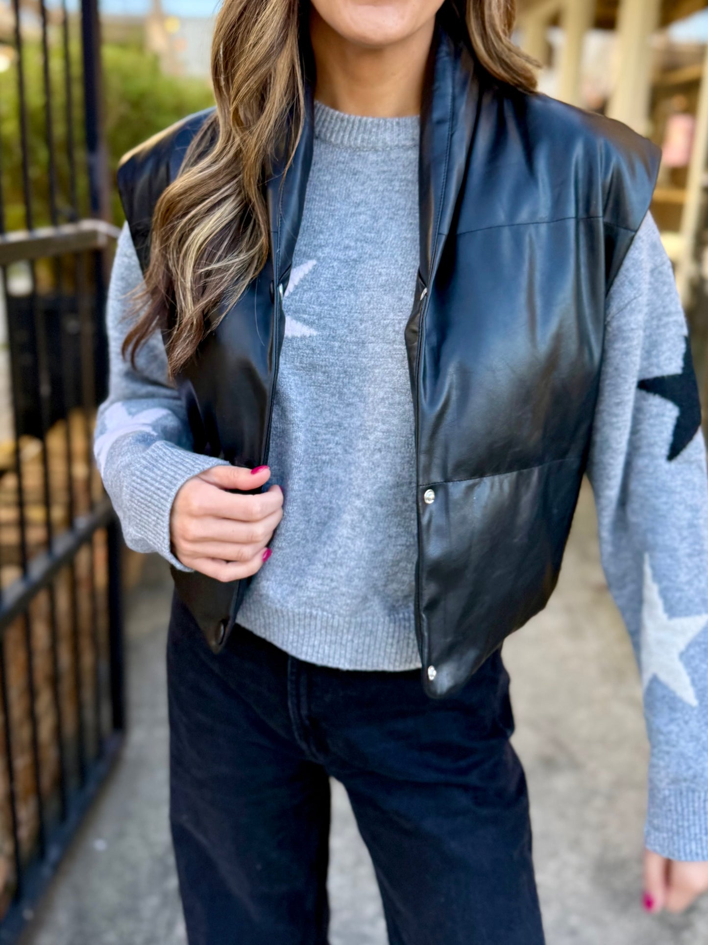 Star Knit Sweater- Heather Gray