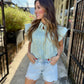 Burb Gingham Flutter Sleeve Top- Blue/Yellow