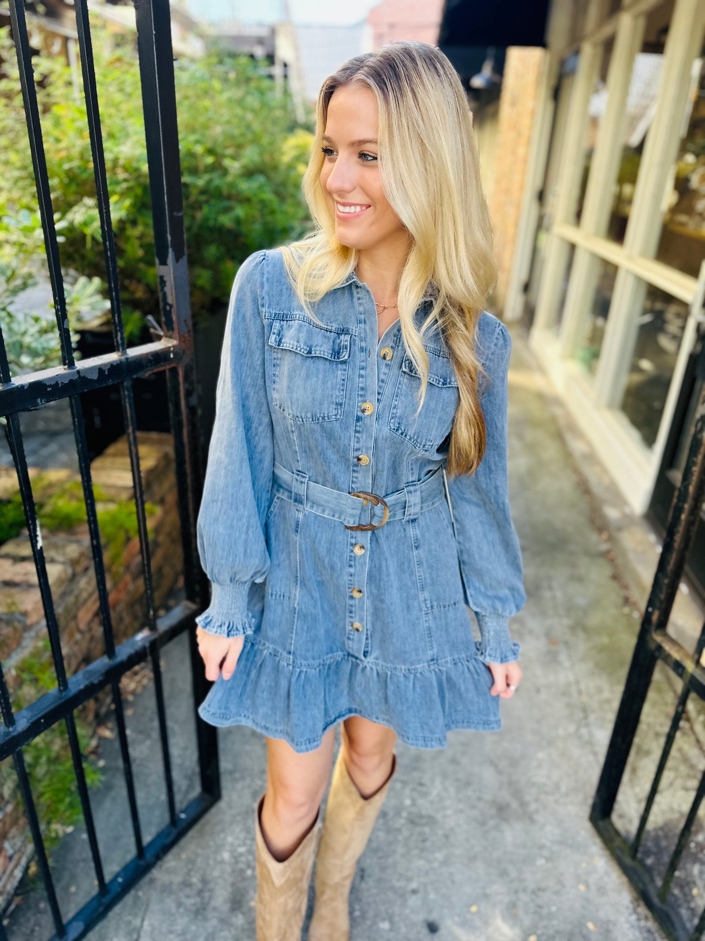 Belted Denim Dress