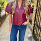 Cecila Faux Leather Top- Cordovan