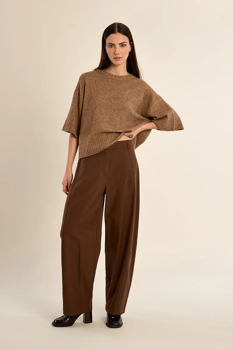 Fallow Flared Sweater Top- Camel