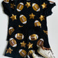 Scattered Football & Stars Top- Black