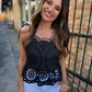 Embroidered Eyelet Peplum- Black