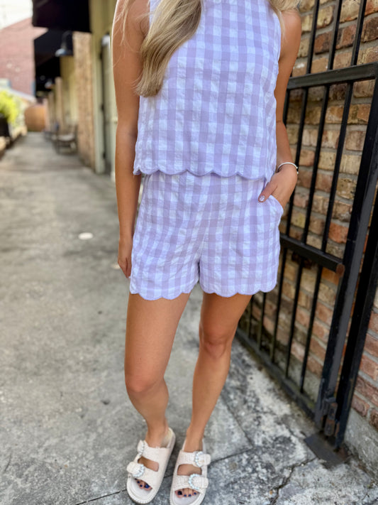 Garrett Gingham Shorts- Lavender/White