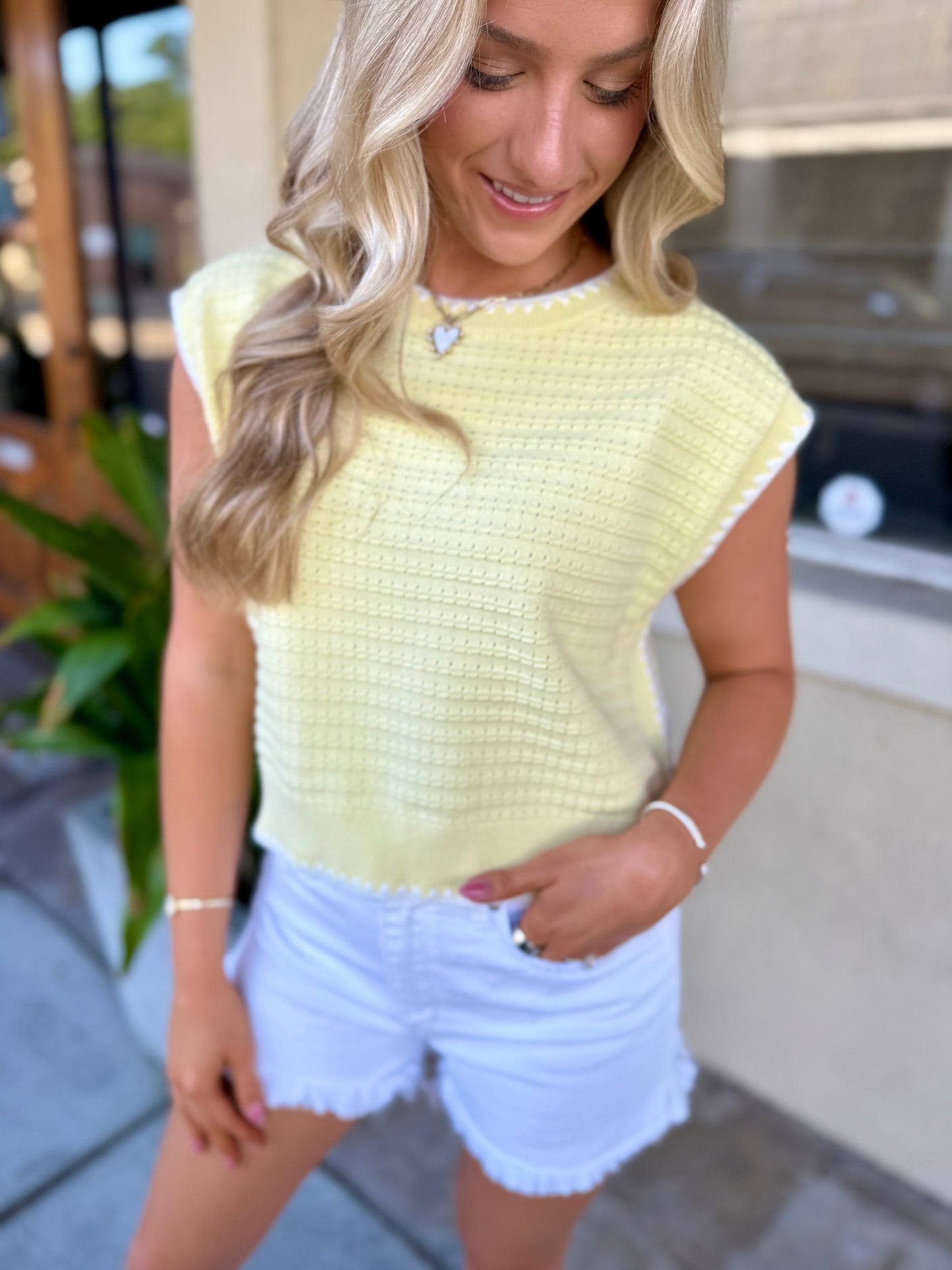 Dom Textured Knit Top- Lemon