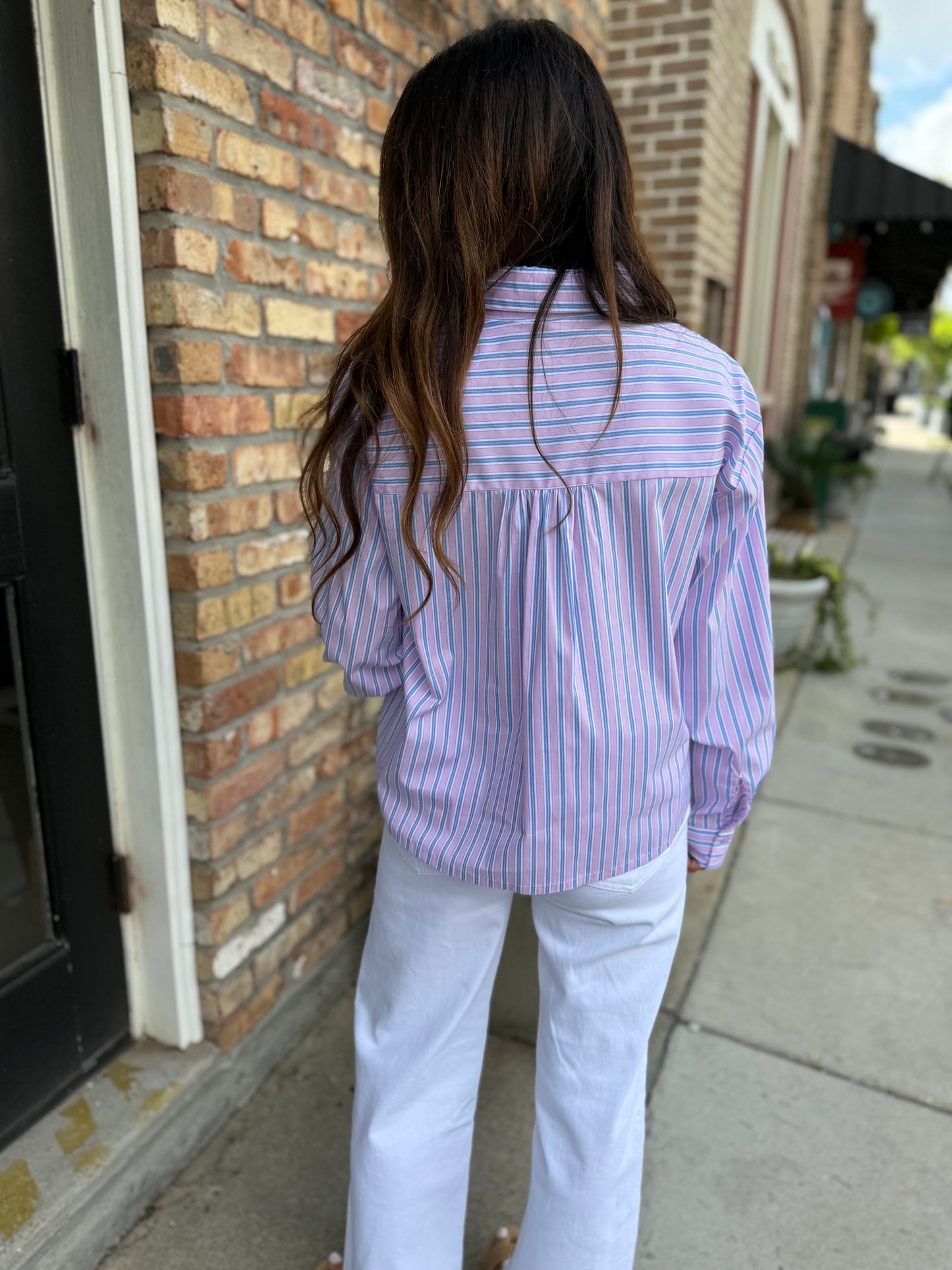 Vonn Button Down Top- Pink/Blue