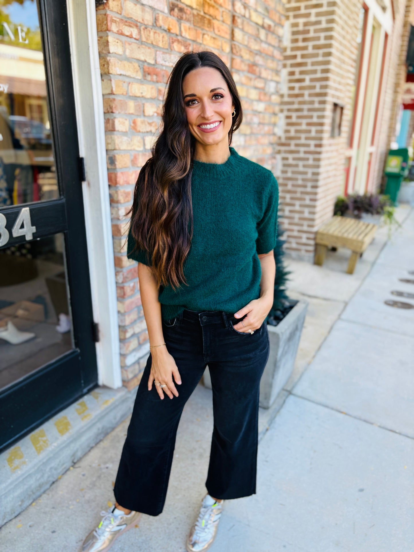 Forest Short Sleeve Sweater Top- Green
