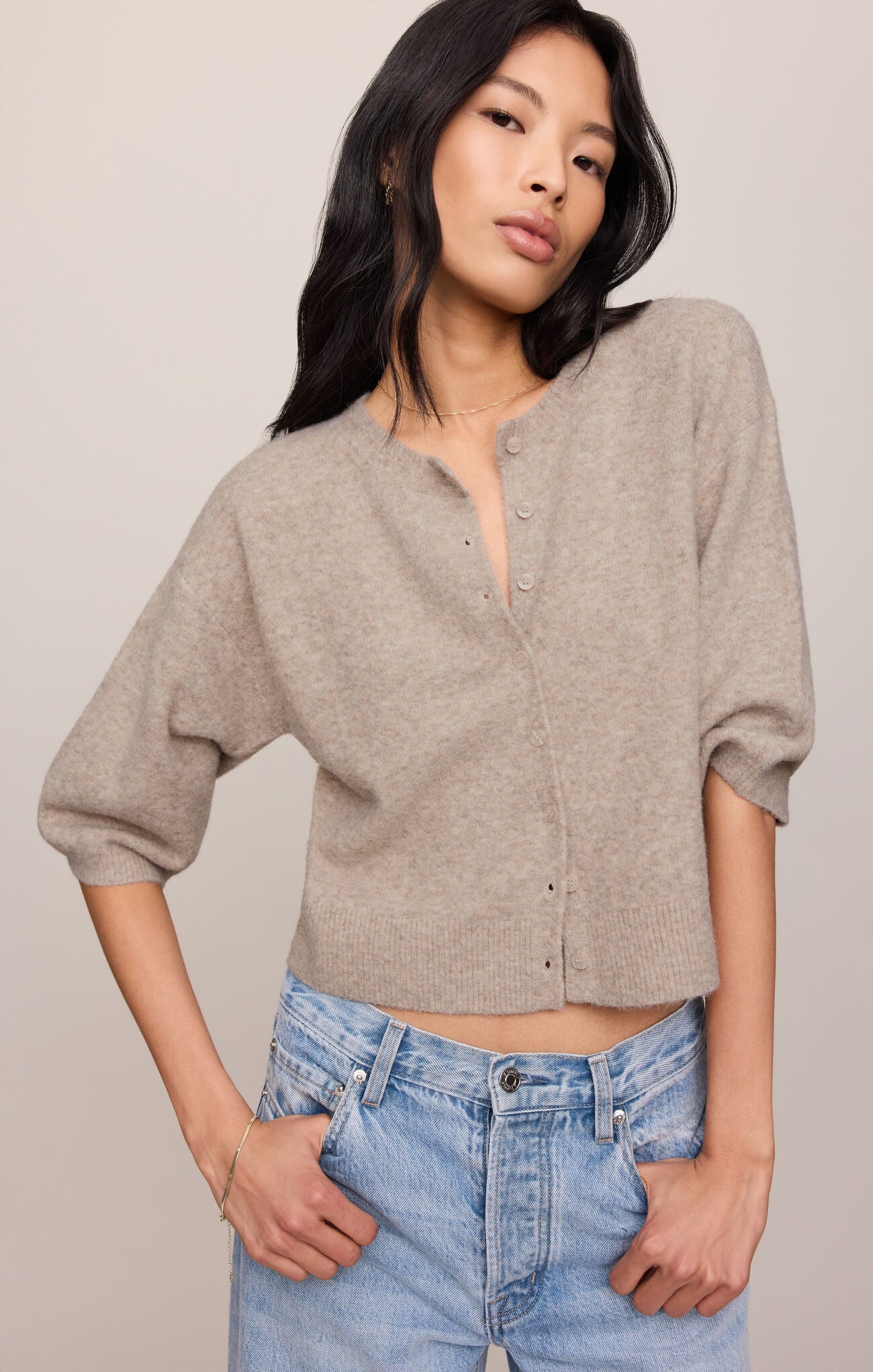 Z Supply Valor Short Sleeve Cardigan- Natural Heather