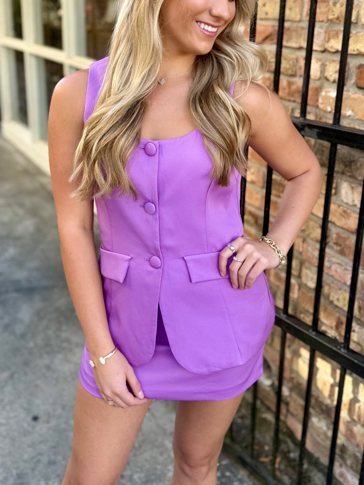 Jules Square Neck Romper Dress- Purple/Lav