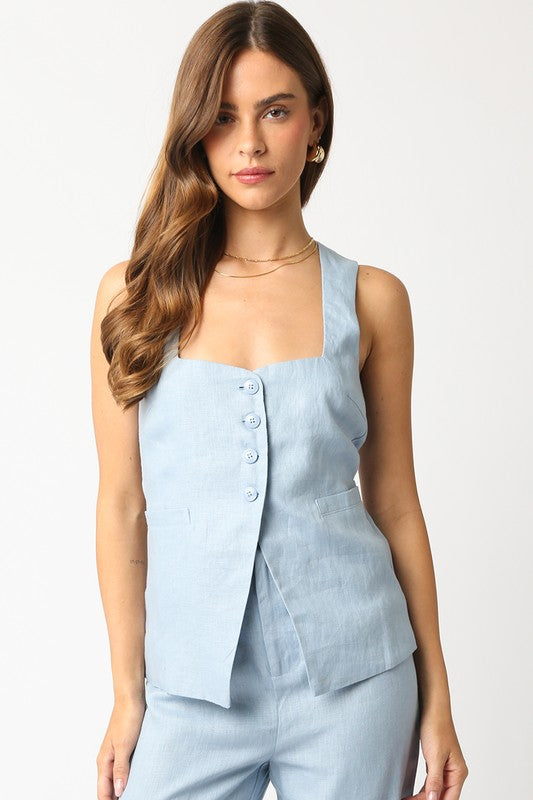 Blair Linen Top- Lt. Blue