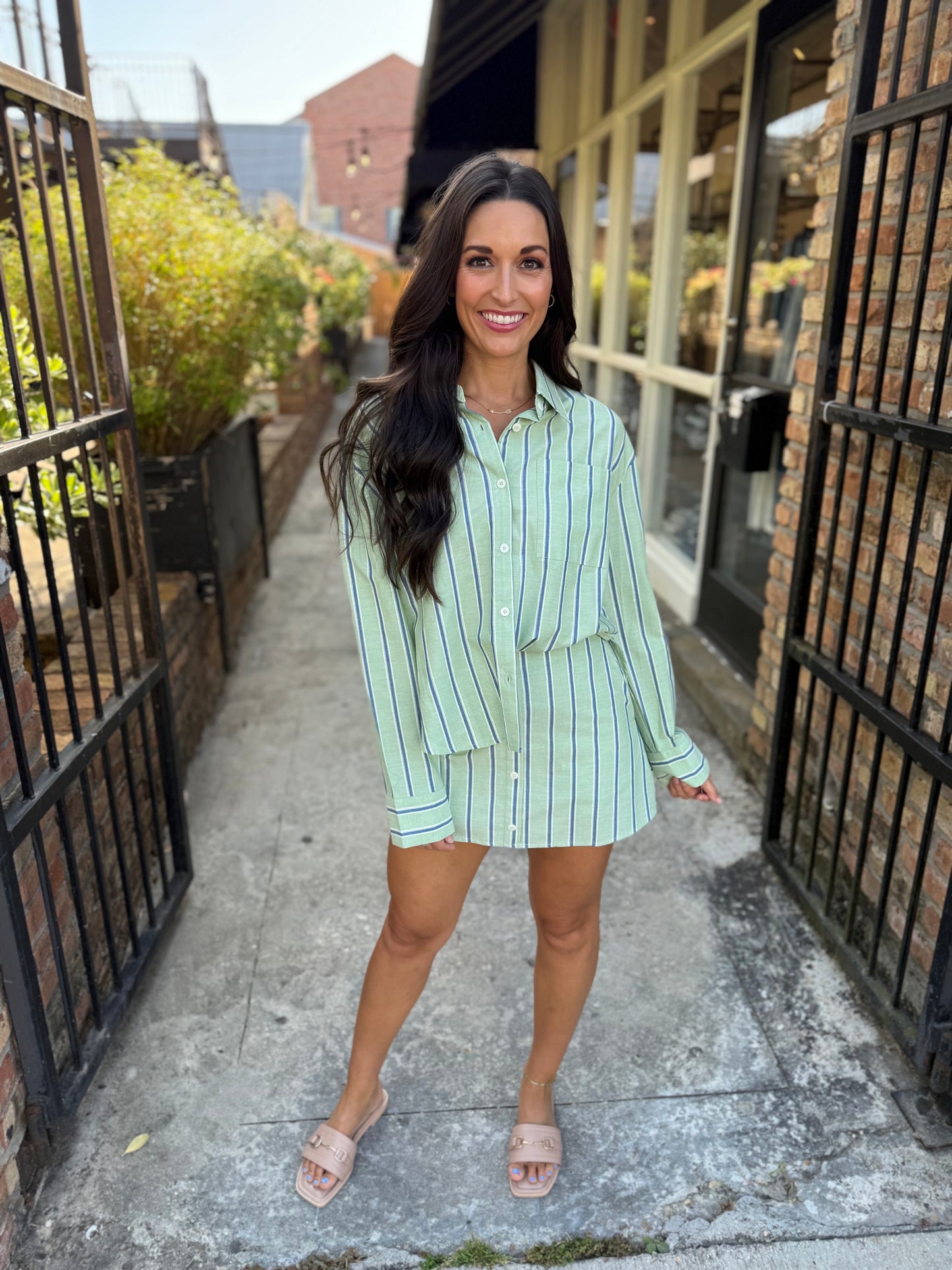 Pin Stripe 2 PC Set- Green