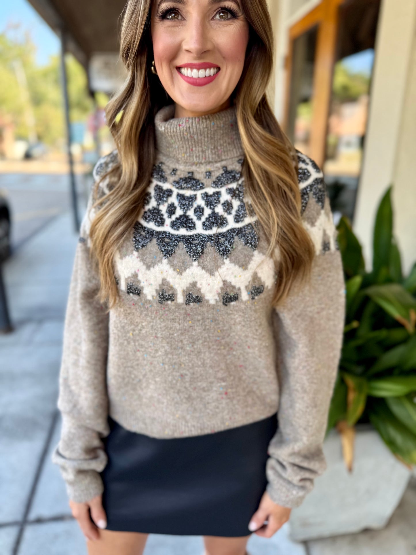 Fair Isle Turtleneck Sweater- Brown Multi