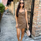 Kickoff Twist Romper Dress- Brown