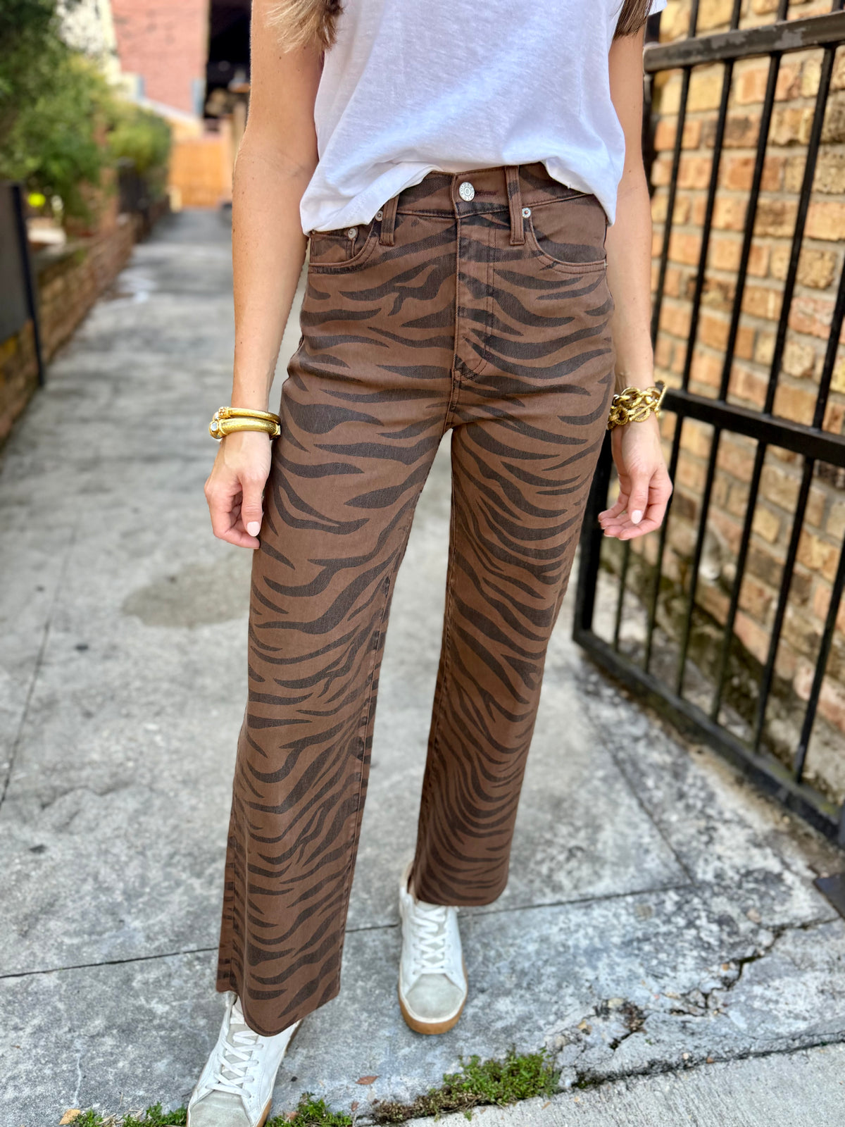 Pleaser High Rise Wide Ankle Denim- Desert Zebra