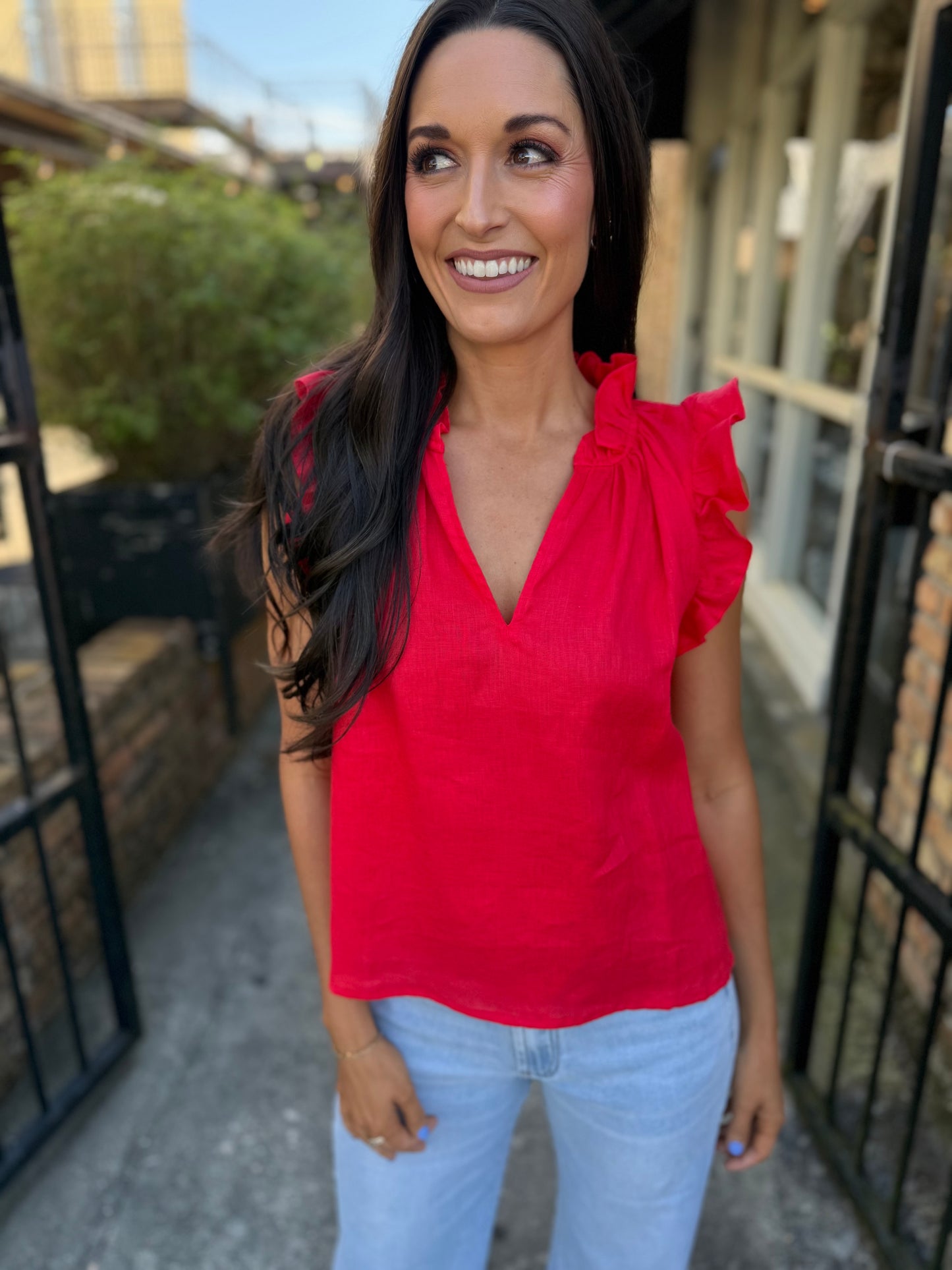 Heidi Linen Top- Red