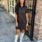 Tatiana Faux Leather Dress- Chocolate