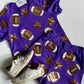 Scattered Football & Stars Shorts- Purple