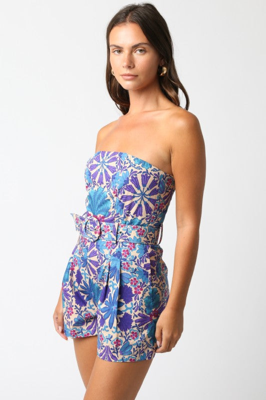 Azul Floral Romper- Cream Purple