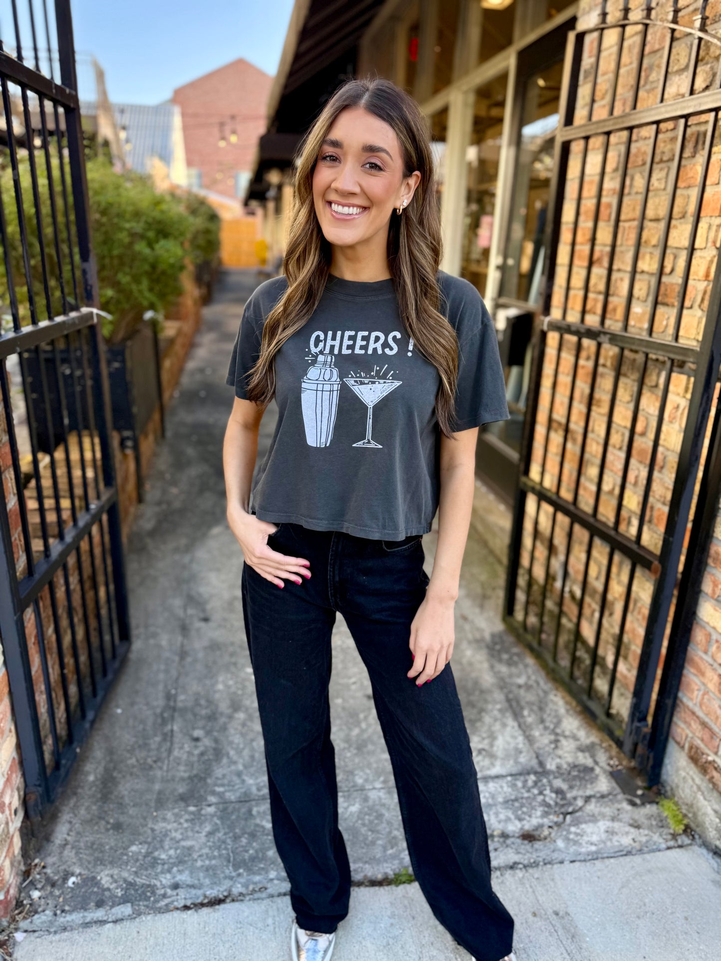 Shaker Wide Crop Tee- Vintage Black