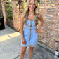 Tabby Contrast Mini Dress- Sky Blue