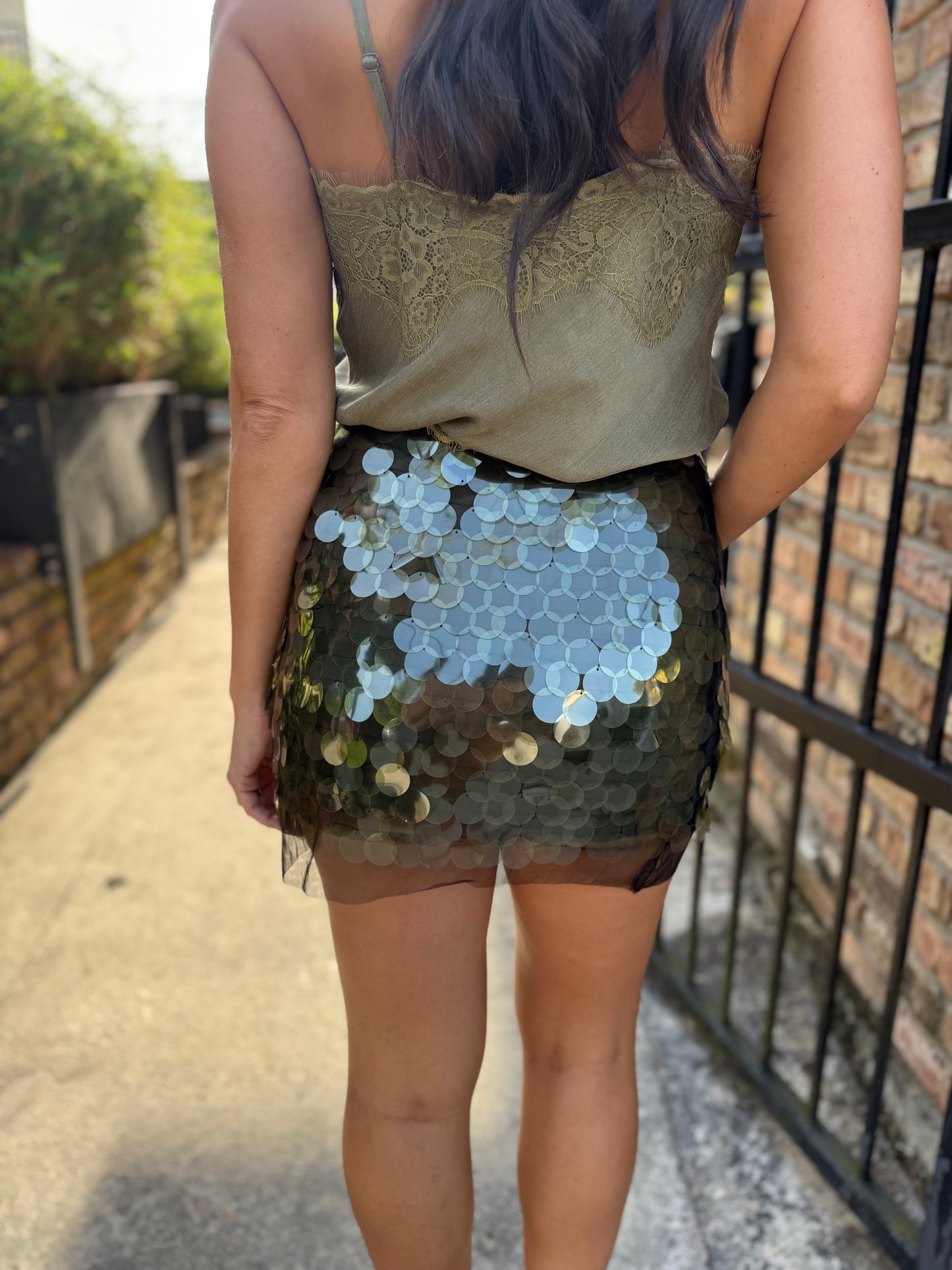 Alula Sequined Mini Skirt- Olive