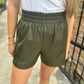 Skye Leather Shorts- Olive