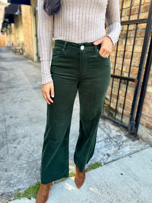 Meg (Evergreen Corduroy) HR Wide Leg Pant