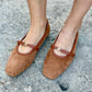 Jamie Suede Mary Jane Flats- Camel