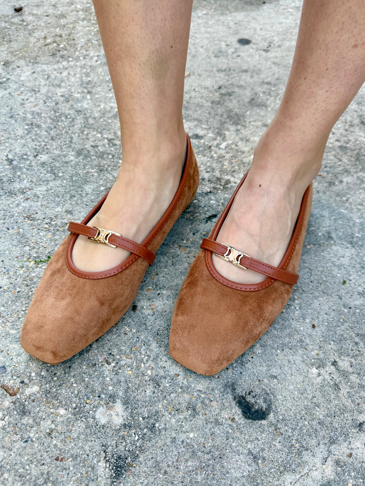 Jamie Suede Mary Jane Flats- Camel