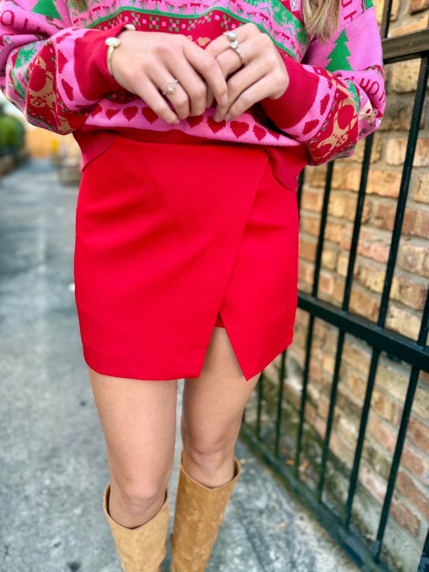 Alisha Asymmetric Skort- Red