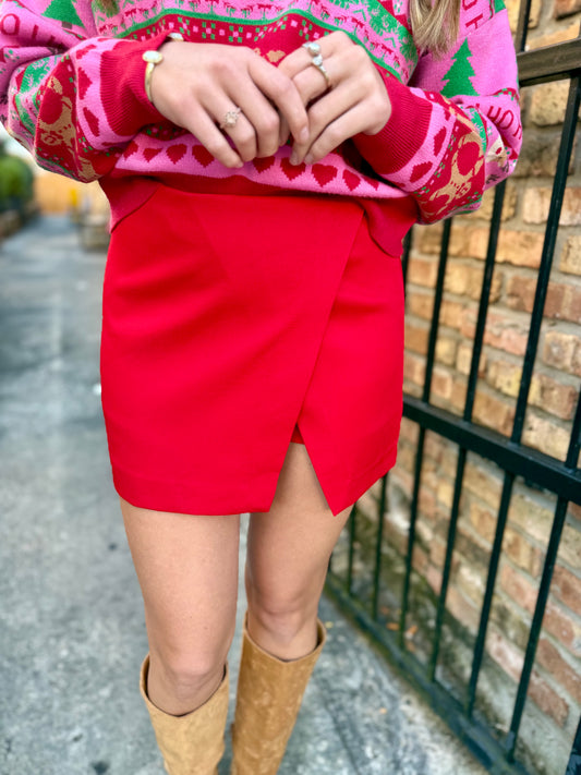 Alisha Asymmetric Skort- Red