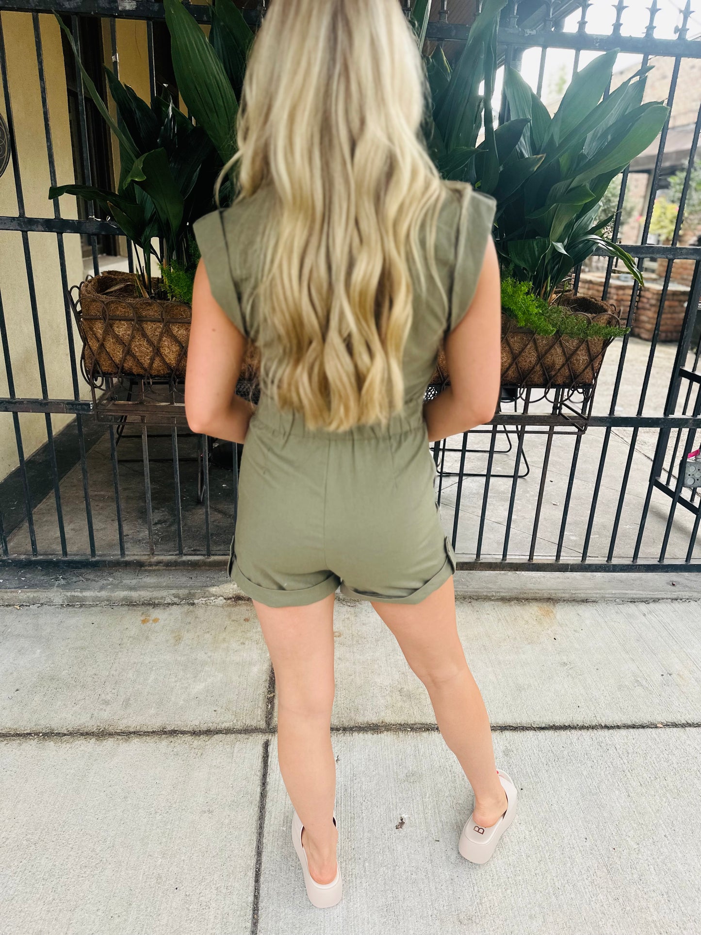 Juno Linen Romper- Olive