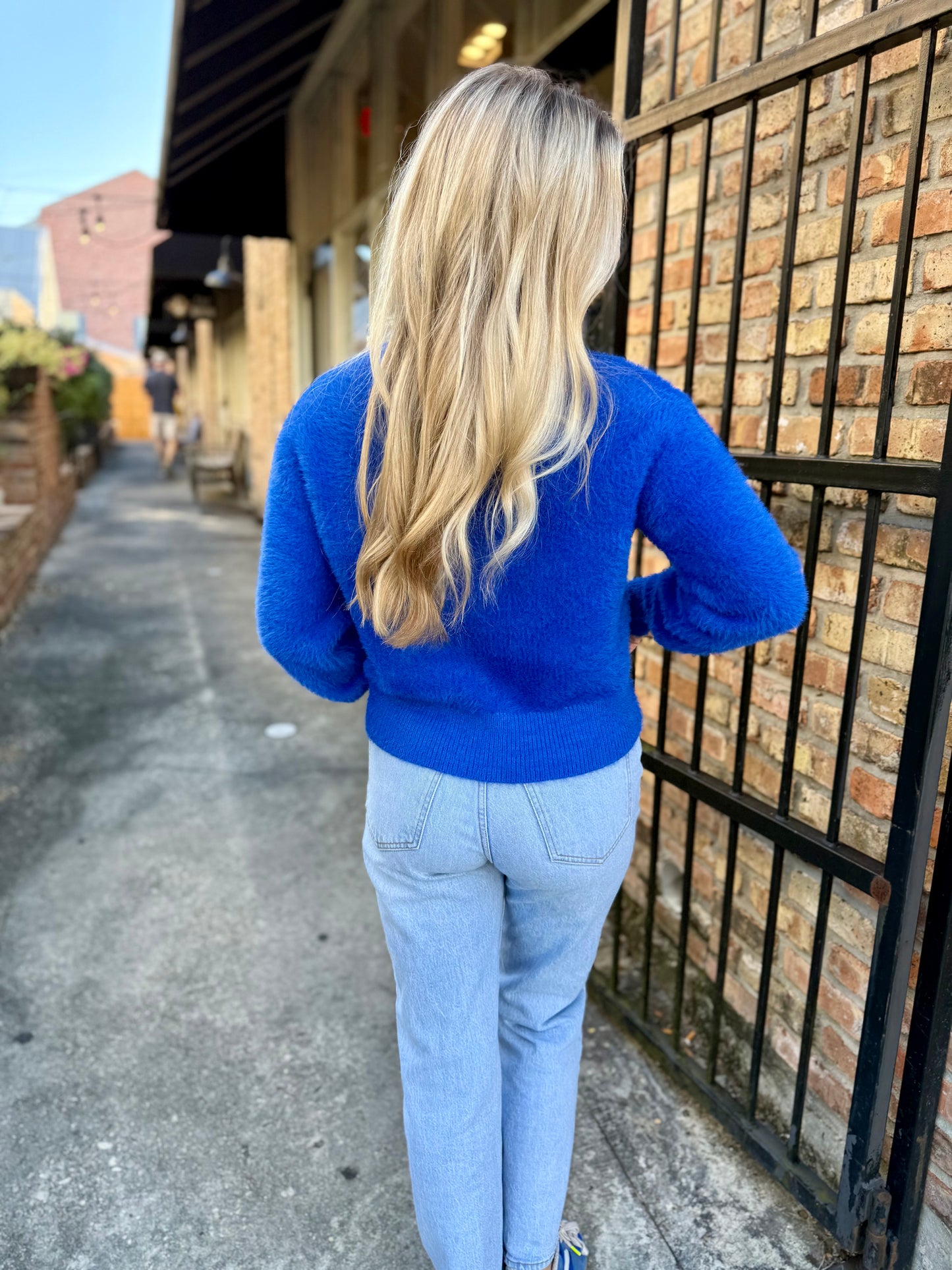 Fuzz Eyelash Sweater- Cobalt