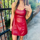 Katie Vegan Leather Mini Dress- Scarlet