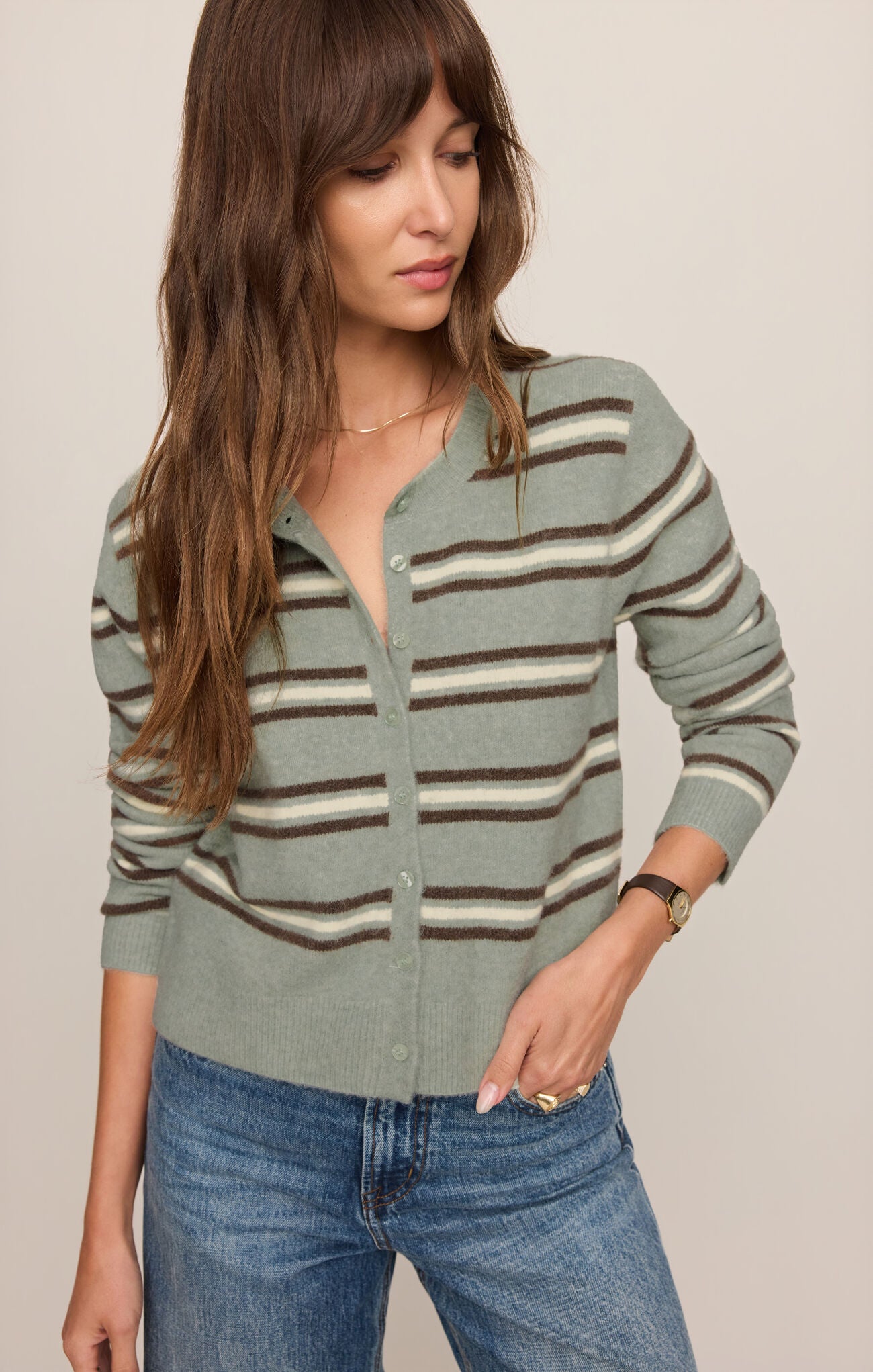 Z Supply Madina Stripe Cardigan- Aqua