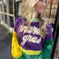 Mardi Gras Fuzzy Colorblock Sweater- Purple