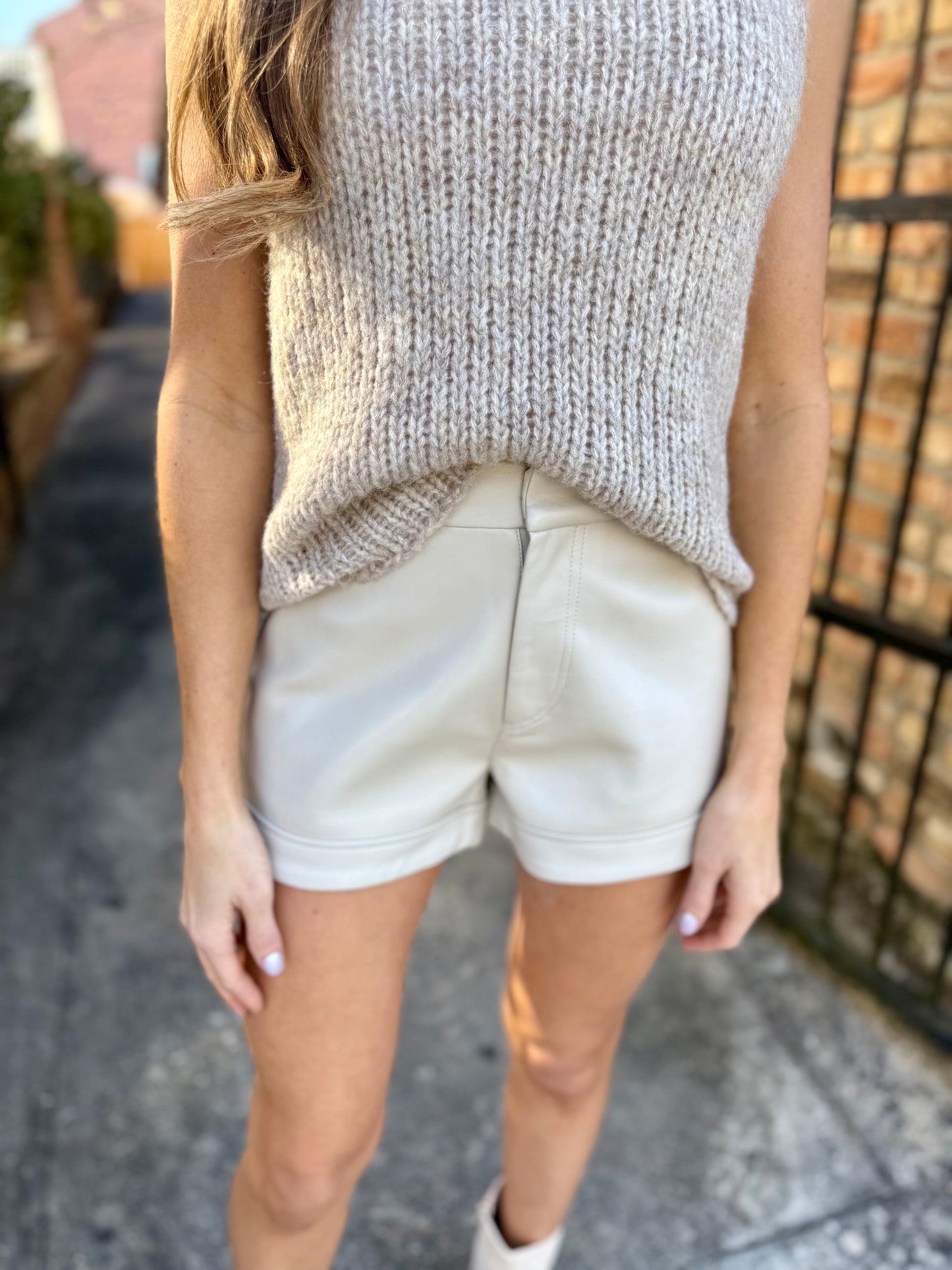 Campo Faux Leather Shorts- Cream