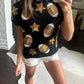 Scattered Football & Stars Top- Black