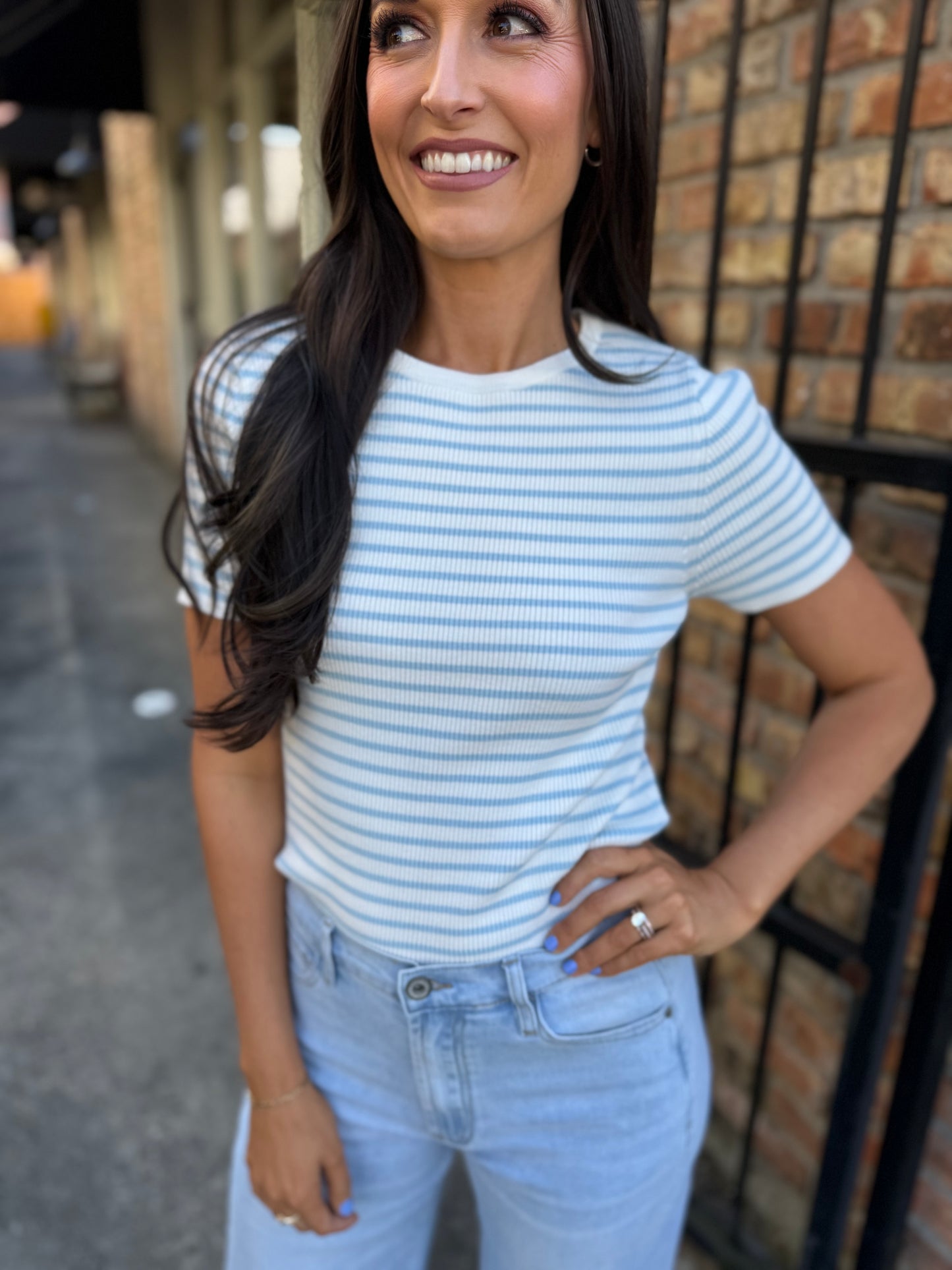Stevie Striped Crew Neck- Ice Blue