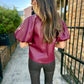 Cecila Faux Leather Top- Cordovan