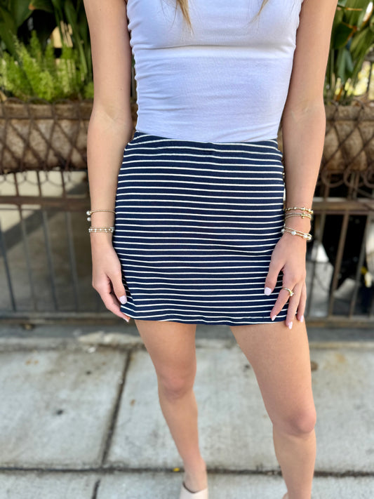 Coastal Stripe Knit Skort- Navy