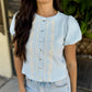 Pepita Puff Sleeve Cardigan-Blue Emboridered