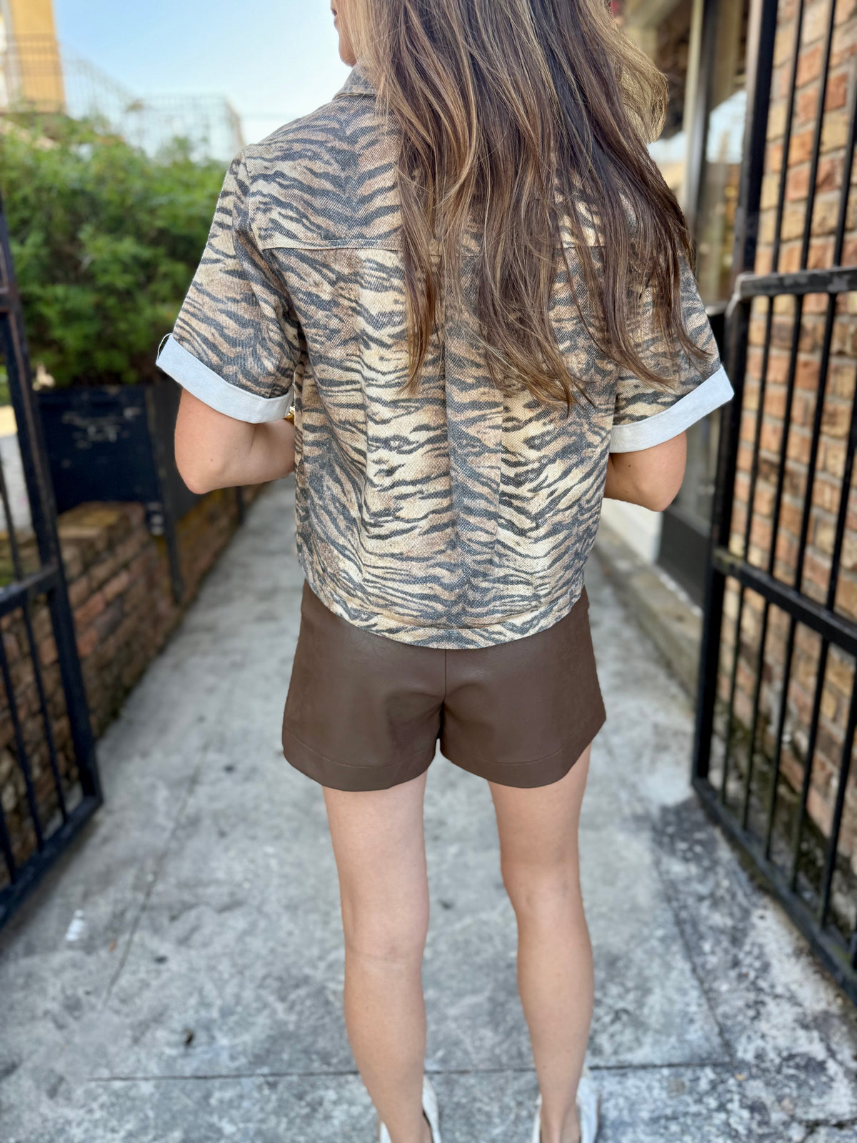 Tiger Boxy Button Denim Top