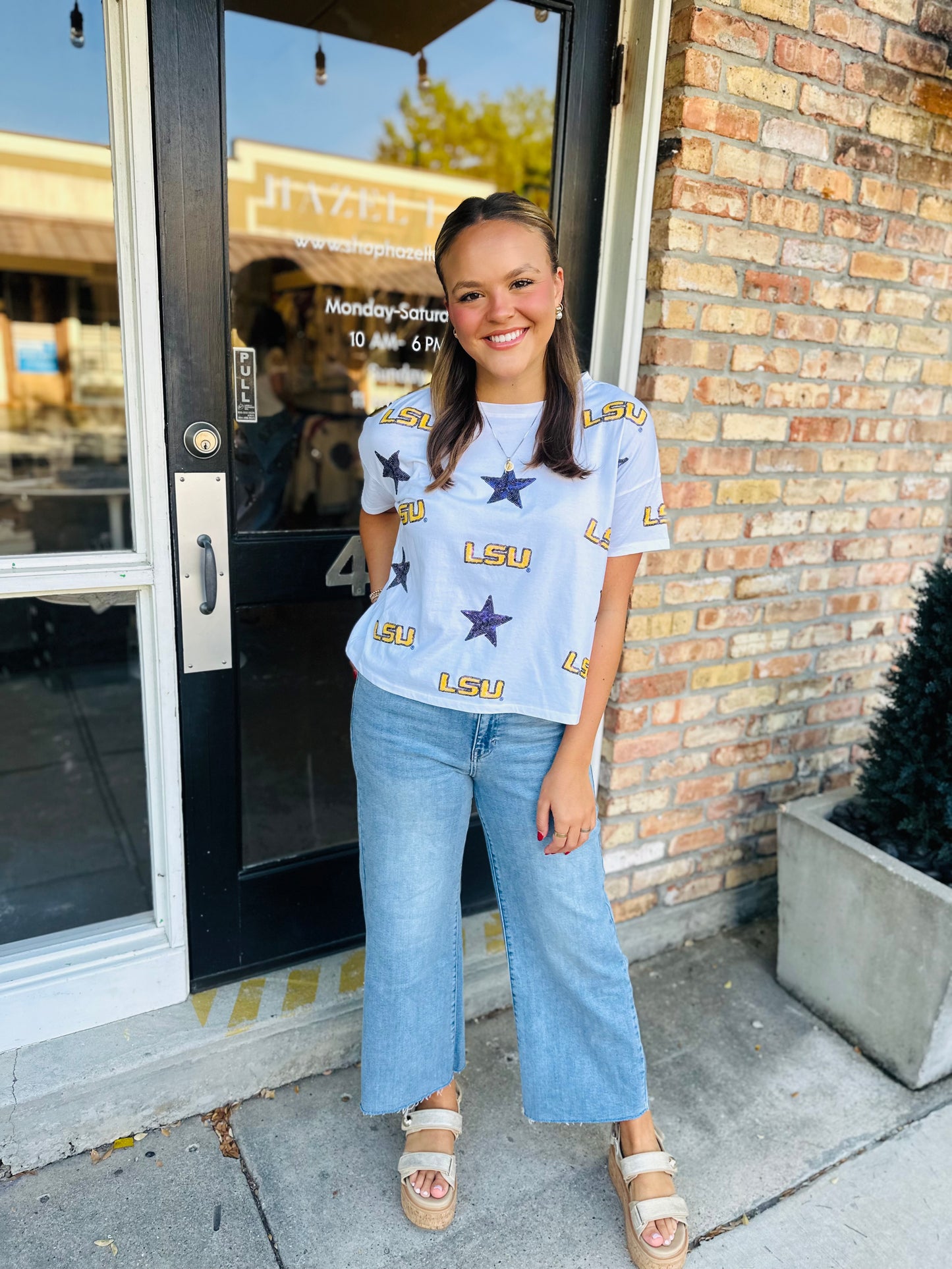 LSU All Over Sequin Boxy Tee- White