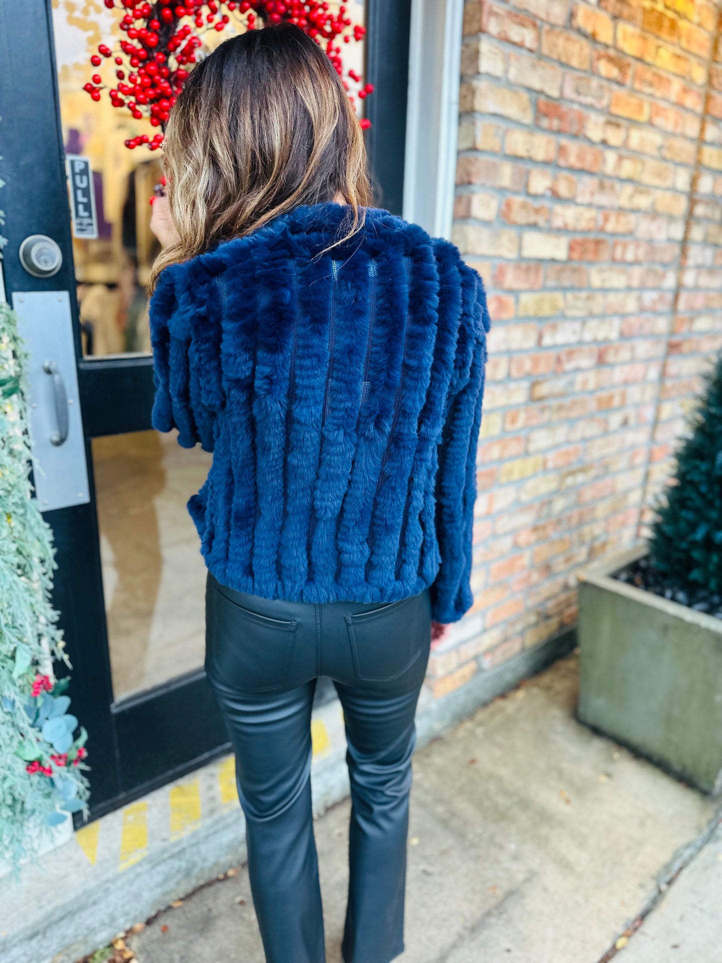 Rosa Faux Rabbit Fur Jacket- Indigo