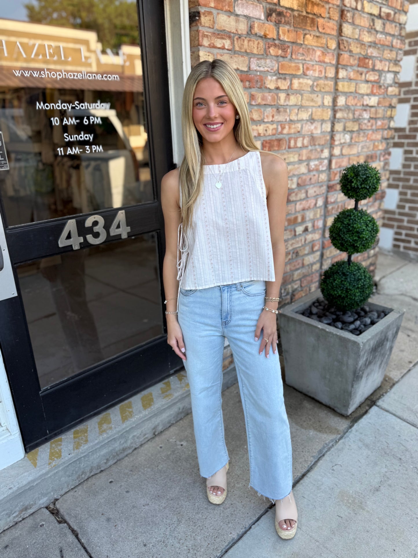 Heartland Side Tie Sleeveless Top- Cream