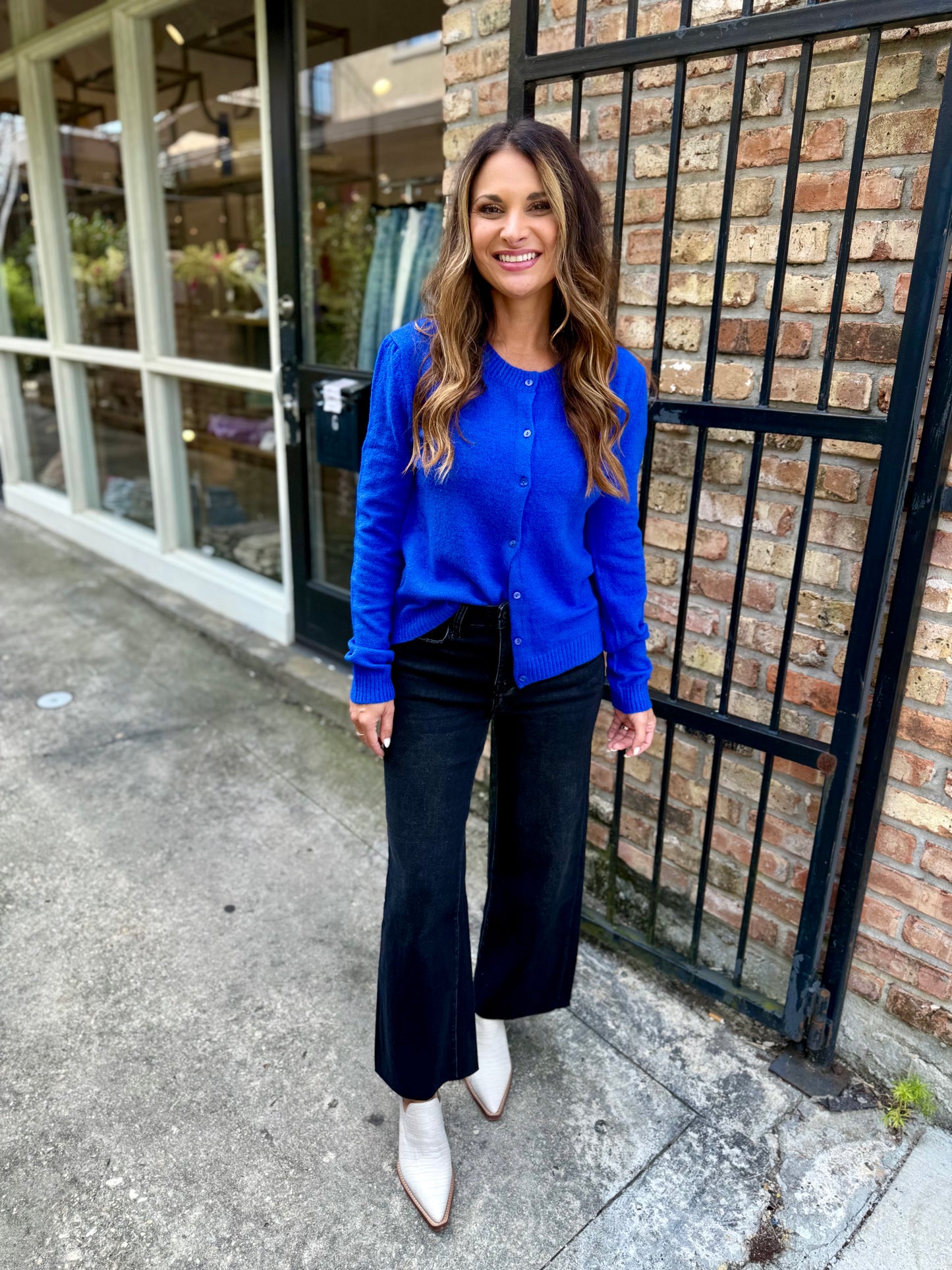 La Salle Crew Neck Cardigan- Cobalt