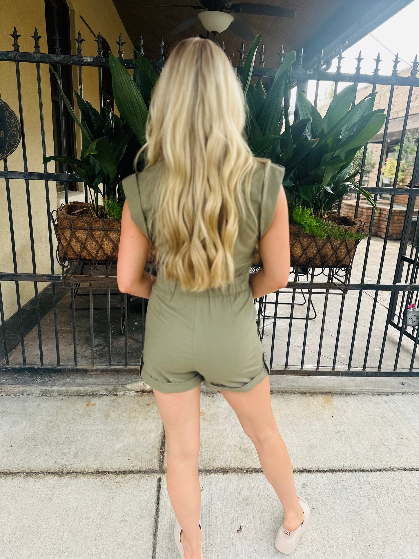 Juno Linen Romper- Olive