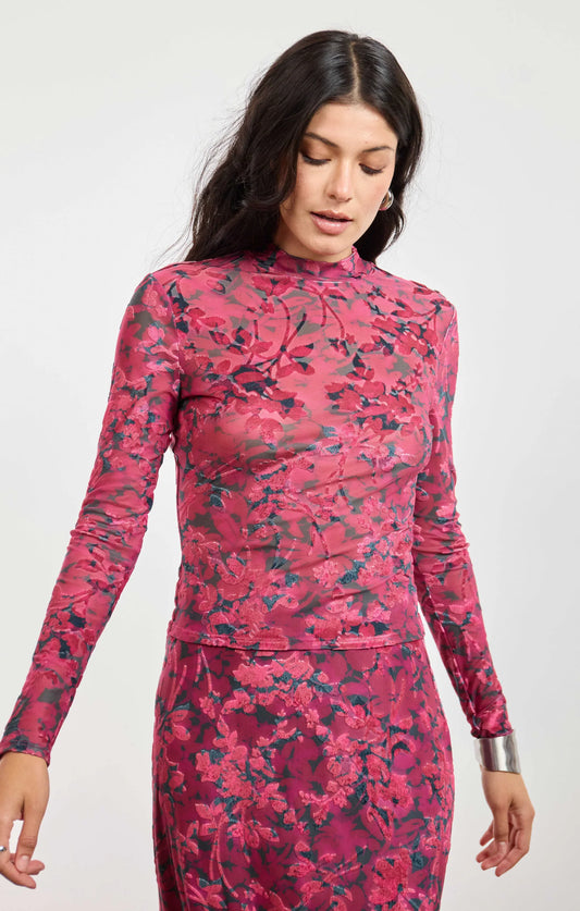 Velvet Rebellion Mock Neck- Fuchsia