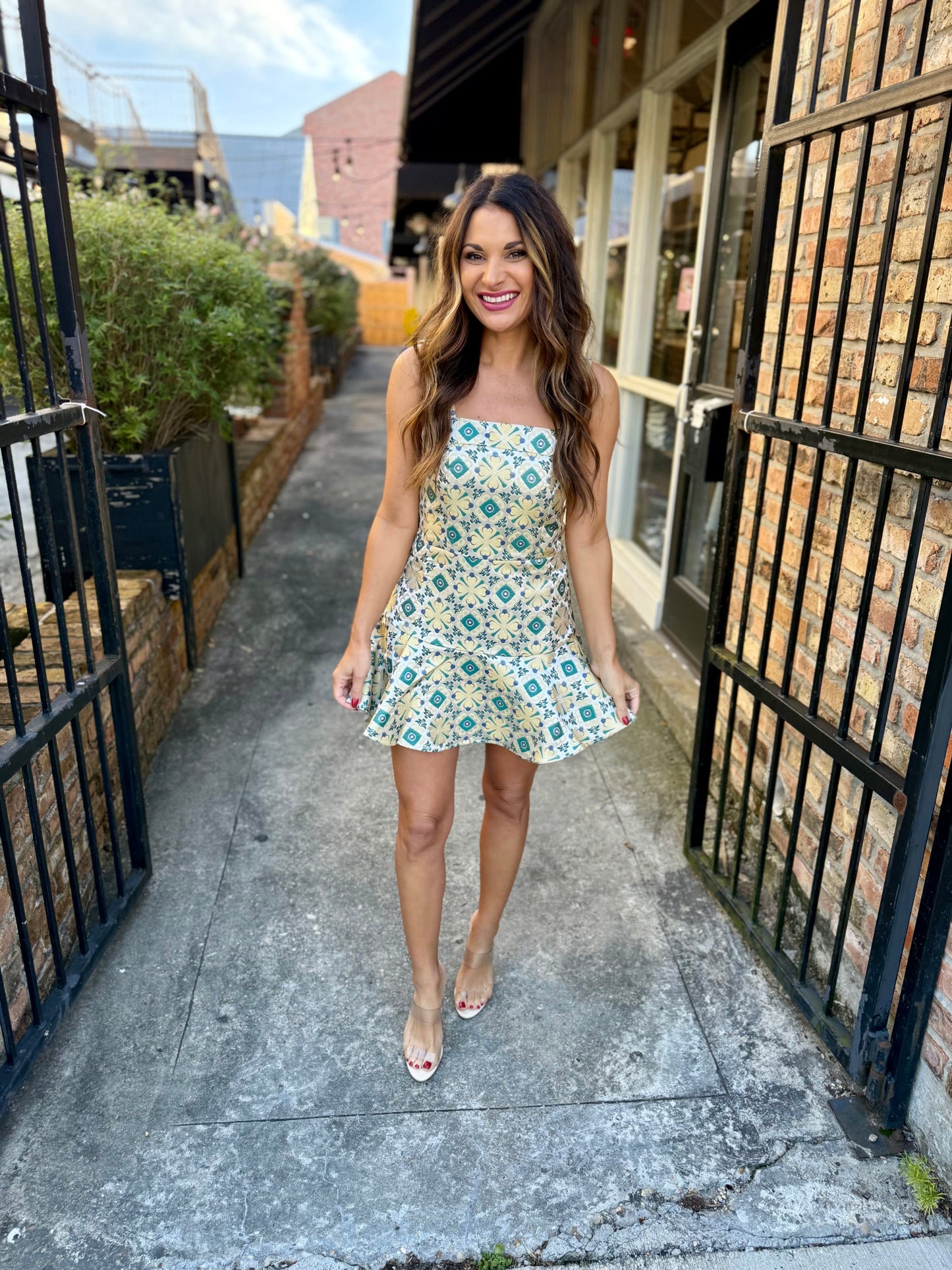 Emily Mini Dress- Tile Jacquard